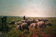 Cornelis Van Leemputten Landschap met herder en kudde schapen France oil painting artist